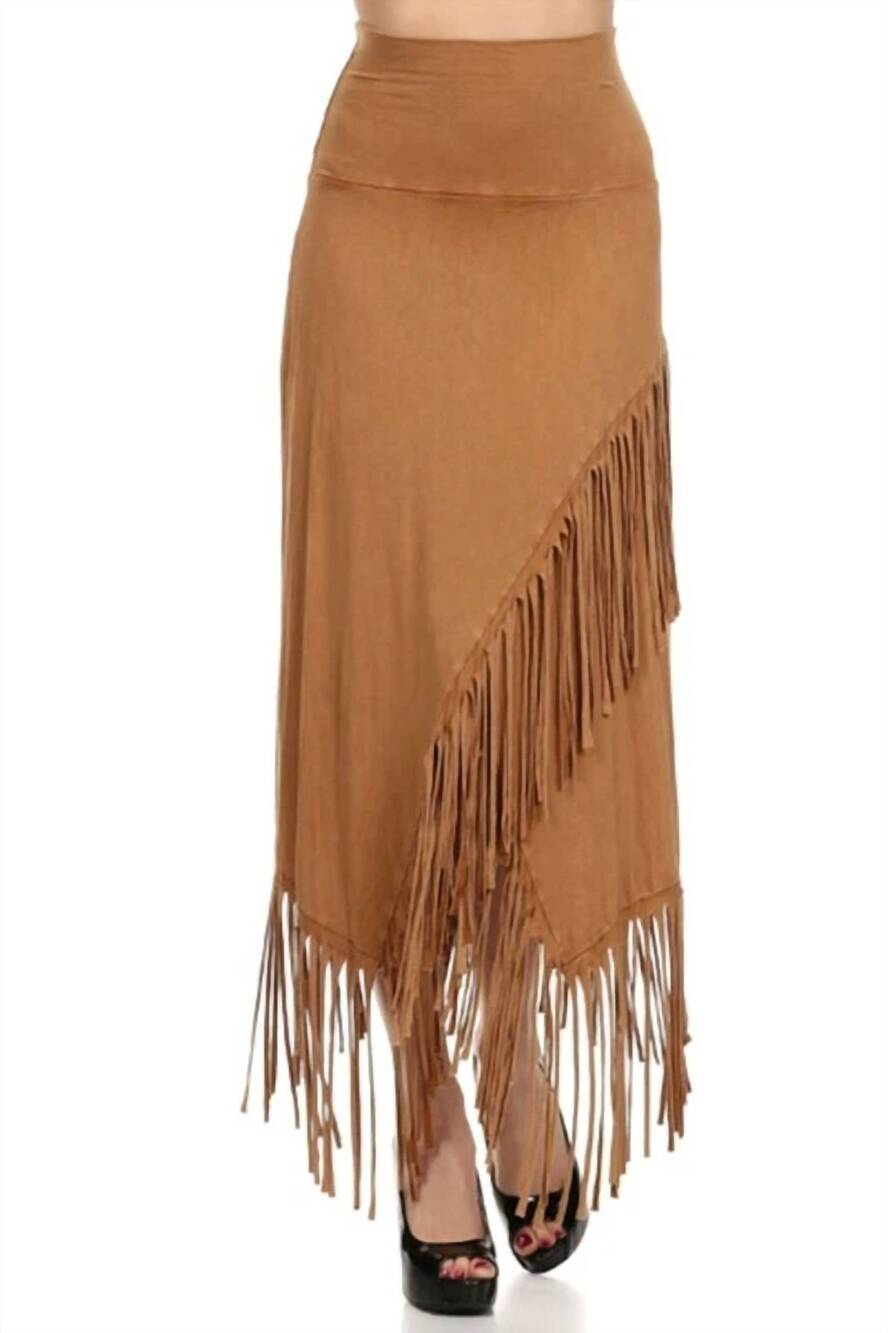 NEW T-PARTY women's mineral wash fringe side top in camel